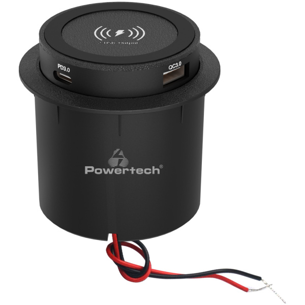 POWERTECH ασύρματος φορτιστής PTL-025 με USB & USB-C θύρες, 15W/30W, μαύρος