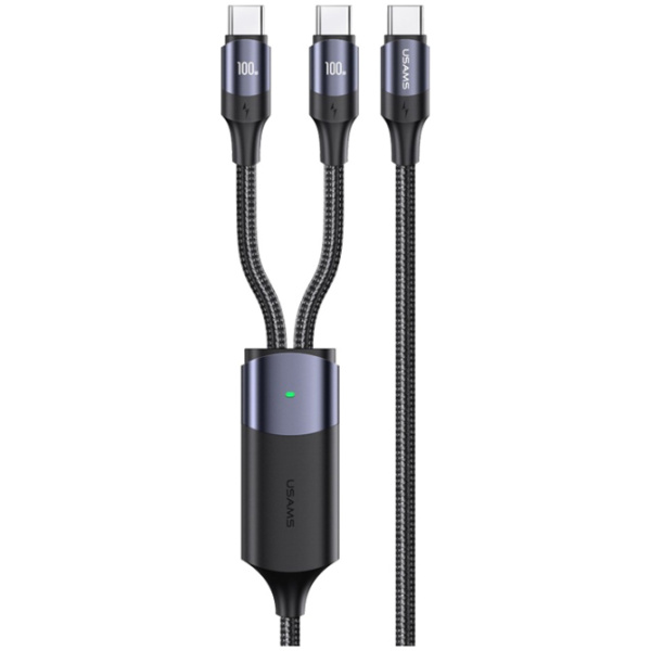 USAMS καλώδιο USB-C σε 2x USB-C US-SJ551, PD 100W, 1.2m, μαύρο