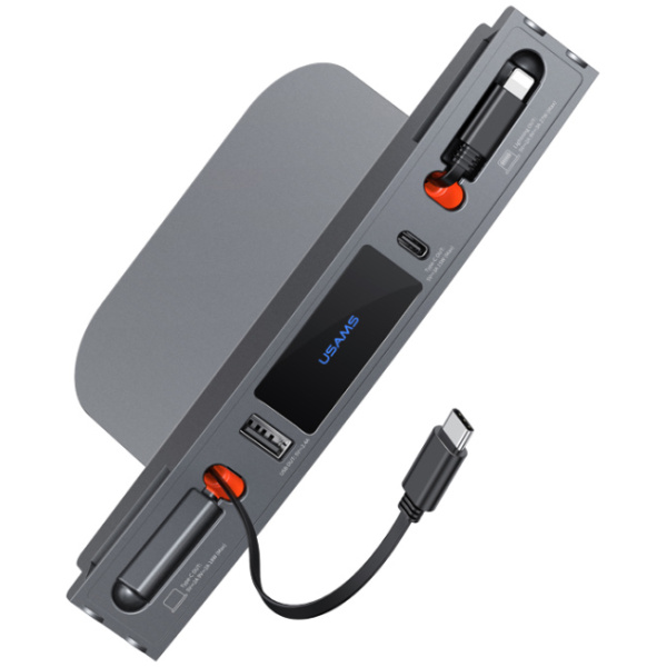 USAMS φορτιστής αυτοκινήτου US-SJ649 για Tesla(3/Y), με 2x καλώδια, USB/USB-C θύρες, 60W, γκρι