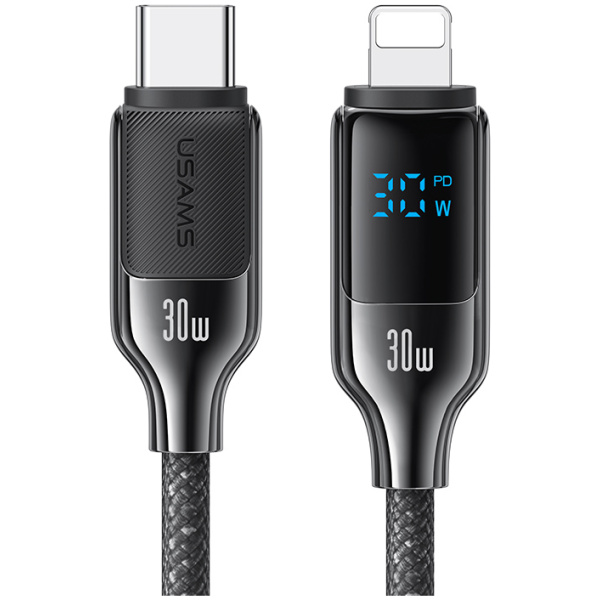 USAMS καλώδιο Lightning σε USB-C SJ741, 30W, 480Mbps, 1.2m, μαύρο
