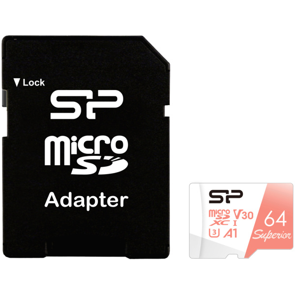 SILICON POWER κάρτα μνήμης microSDXC Superior, 64GB, C10 UHS-I U3 A1 V30