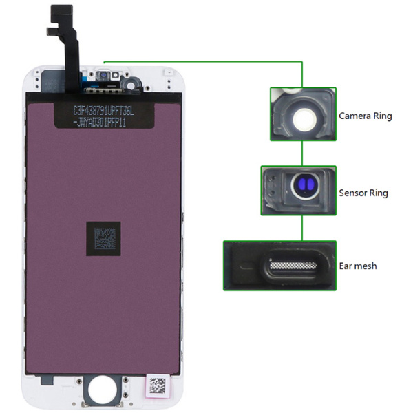 TIANMA High Copy LCD για iPhone 6G, Camera-Sensor ring, ear mesh, White