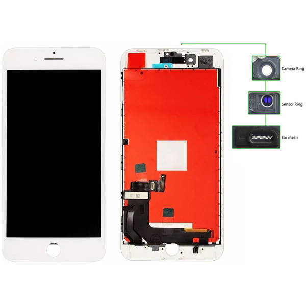 TIANMA High Copy LCD iPhone 8 Plus, Camera-Sensor ring, ear mesh, White
