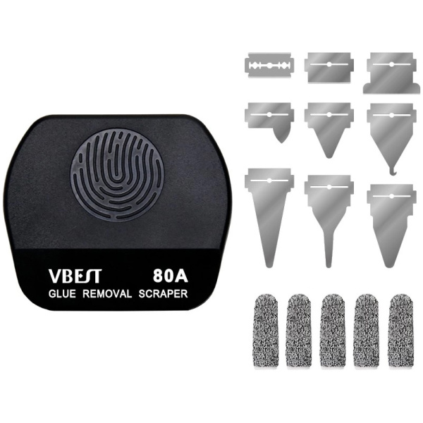 BEST εργαλείο αφαίρεσης κόλλας VBST-80B με 9x λεπίδες & 5x finger sleeves, για επισκευές κινητών
