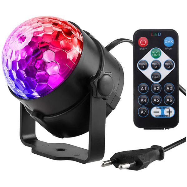 LED φωτορυθμικό φωτιστικό ZS48 με χειριστήριο, RGB, 3W, μαύρο
