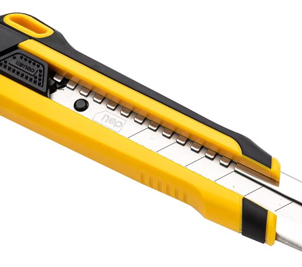 DELI πλαστικό κοπίδι με ασφάλεια DL025, 25mm, κίτρινο