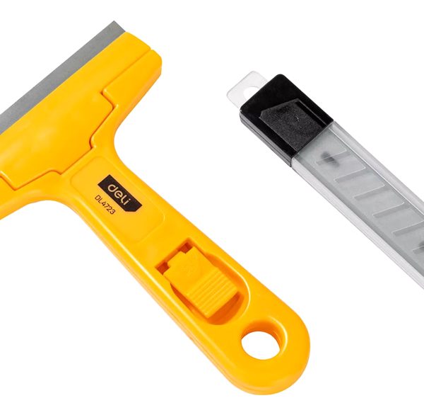 DELI ξύστρα χειρός DL4723 με ανταλλακτικές λάμες, 100mm, κίτρινη