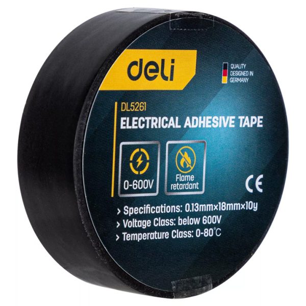 DELI μονωτική ταινία υψηλής αντοχής DL5261, 18mm x 9.15m, μαύρη