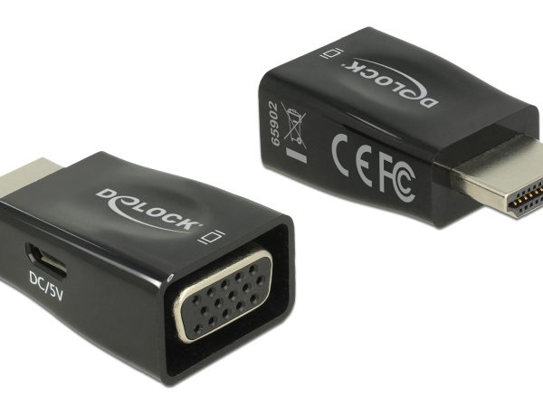 DELOCK αντάπτορας HDMI σε VGA 65902, 1920x1200p/60Hz, μαύρος