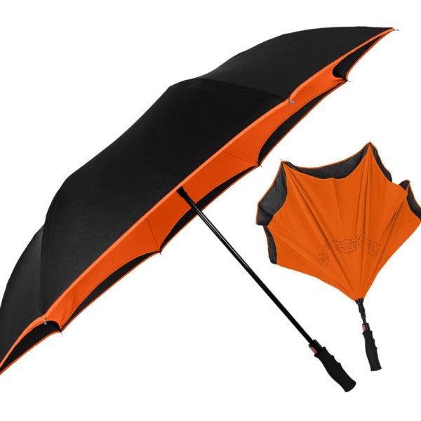 Ομπρέλα αντίστροφης δίπλωσης PB24-022 με αντιολισθητική λαβή, πορτοκαλί