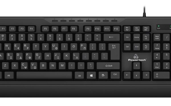 POWERTECH πληκτρολόγιο PT-1066, ενσύρματο, multimedia, EN/GR, μαύρο