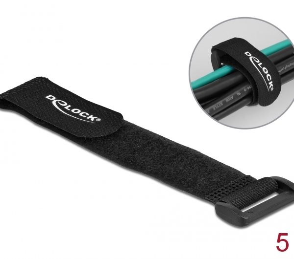 DELOCK ιμάντες τύπου velcro 19531, 190 x 25mm, μαύρος, 5τμχ
