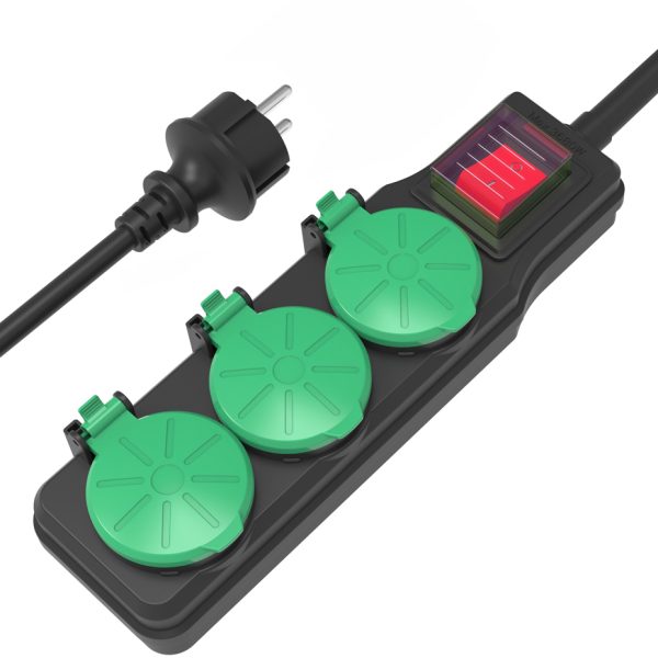 POWERTECH πολύπριζο PT-1070, 3x schuko, IP44, 16A, 1.5m, μαύρο