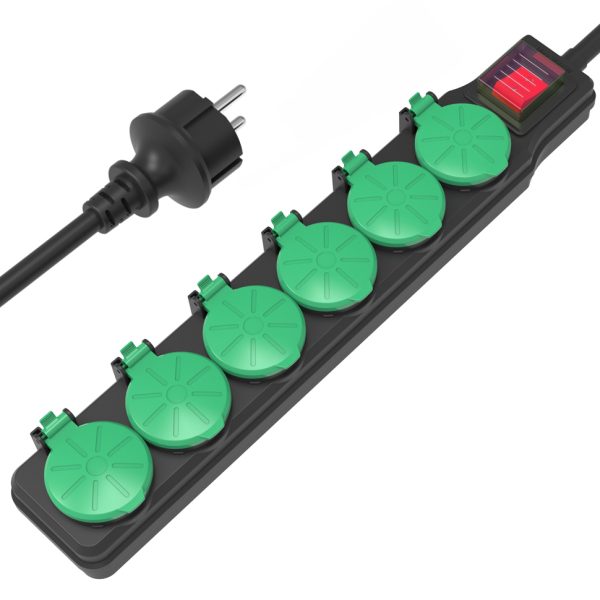 POWERTECH πολύπριζο PT-1071, 6x schuko, IP44, 16A, 1.5m, μαύρο