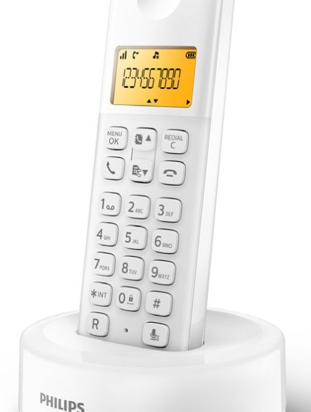 PHILIPS ασύρματο τηλέφωνο D1601W-34, με ελληνικό μενού, λευκό