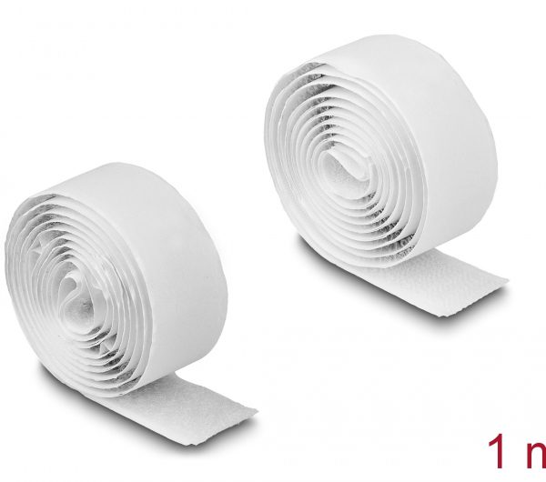 DELOCK αυτοκόλλητη ταινία τύπου Velcro 19061, 1mx20mm, λευκή