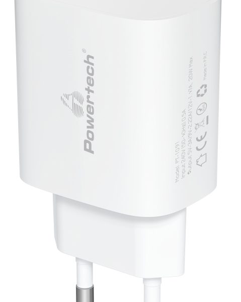 POWERTECH φορτιστής τοίχου PT-1091, USB-C, PD 20W, λευκός