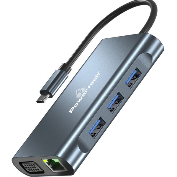 POWERTECH docking station BYL-2311 8 θυρών, USB-C σύνδεση, 100W PD, γκρι