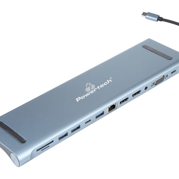 POWERTECH docking station BYL-2003U2, 12 θυρών, βάση laptop, USB-C, γκρι