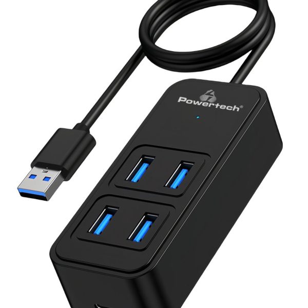 POWERTECH USB 3.2 hub PTR-0157, 4x θυρών, 5Gbps, USB σύνδεση, 1m, μαύρο