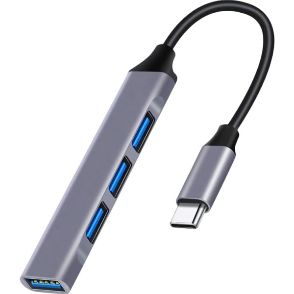 POWERTECH USB hub PT-1113, 4x θυρών, 5Gbps, USB-C σύνδεση, γκρι