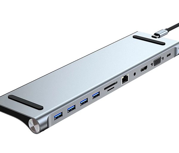 POWERTECH docking station BYL-2003, 11 θυρών, βάση laptop, USB-C, γκρι