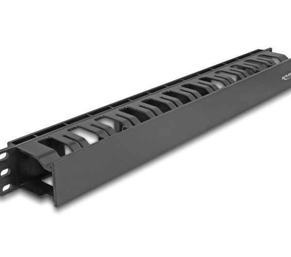 DELOCK cable management 67021 για rack 19"/1U, 2 ανοίγματα, πλαστικό, μαύρο