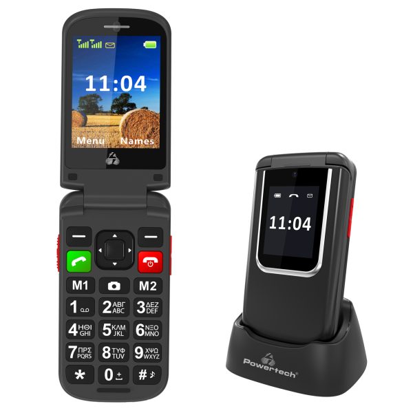 POWERTECH κινητό τηλέφωνο Sentry 4G Flip, 2.8/1.77", dual SIM, πλήκτρο SOS, μαύρο
