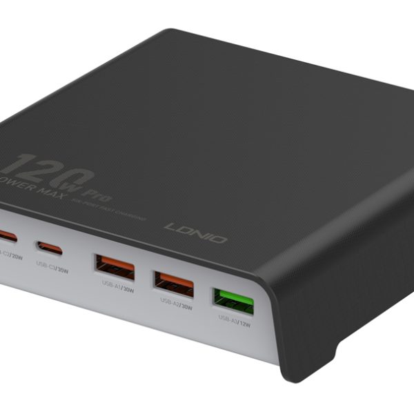 LDNIO σταθμός φόρτισης Q605, 3x USB-C & 3x USB, 120W, PD/QC, μαύρος