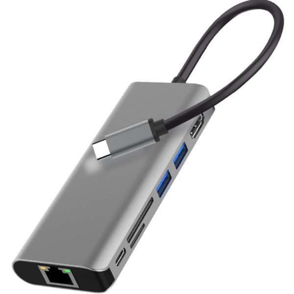 POWERTECH docking station PTH-112, 7 θυρών, USB-C σύνδεση, 100W PD, γκρι