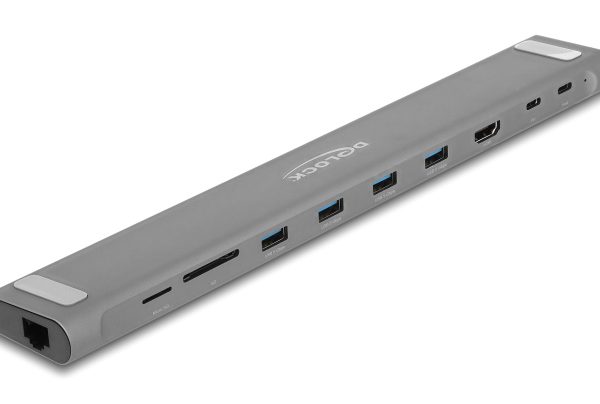 DELOCK docking station 87895, 9 θυρών, βάση laptop, 85W PD, 4K, γκρι