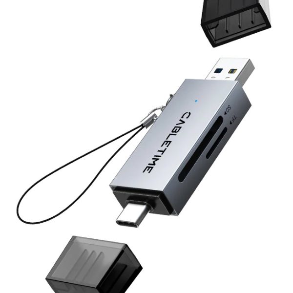 CABLETIME card reader CT-ACSD3-AG, SD/micro SD, USB/USB-C, 5Gbps, γκρι