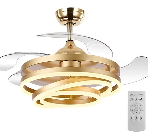 POWERTECH ανεμιστήρας οροφής HLL-0130 με LED φως, 72W, Φ106x50cm, χρυσός