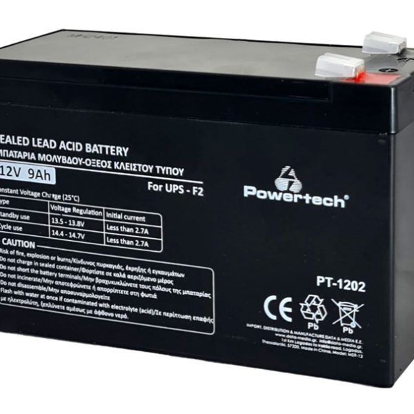 POWERTECH μπαταρία μολύβδου PT-1202 για UPS, 12V 9Ah, F2