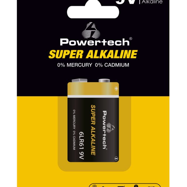 POWERTECH αλκαλική μπαταρία Super Alkaline PT-1215, 9V, 1τμχ