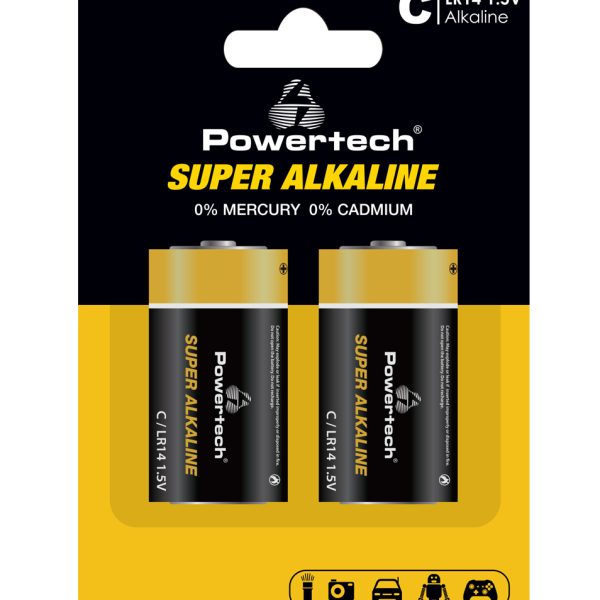 POWERTECH αλκαλικές μπαταρίες Super Alkaline PT-1216, LR14, 1.5V, 2τμχ