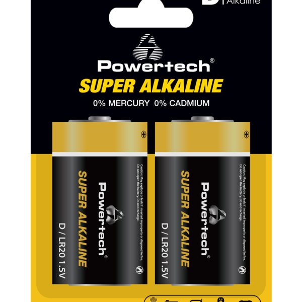 POWERTECH αλκαλικές μπαταρίες Super Alkaline PT-1217, LR20, 1.5V, 2τμχ