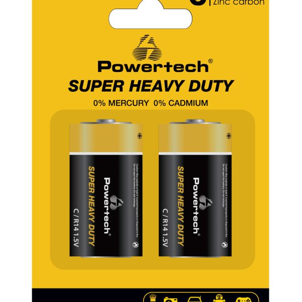 POWERTECH μπαταρίες Zinc Carbon Super Heavy Duty PT-1221, R14 1.5V, 2τμχ