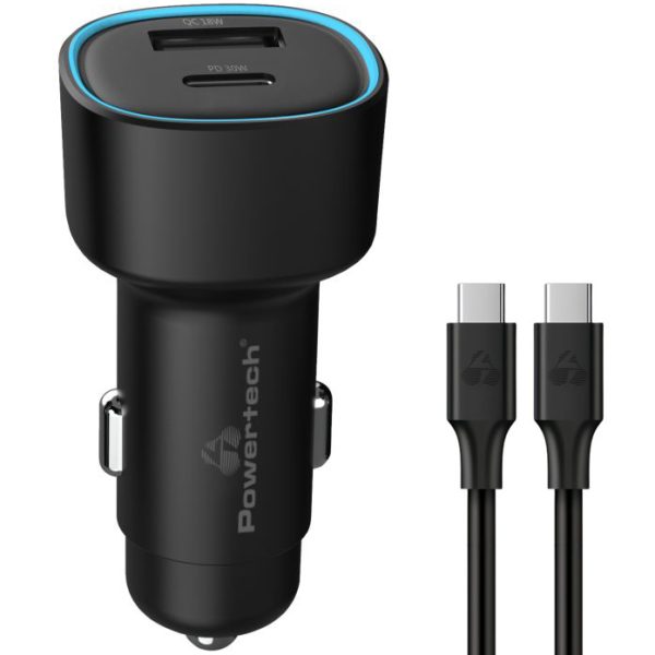 POWERTECH φορτιστής αυτοκινήτου PT-1230, καλώδιο, USB/USB-C, 48W, μαύρος
