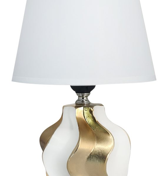 POWERTECH επιτραπέζιο φωτιστικό HLL-0135, E27 κεραμική βάση, λευκό/χρυσό