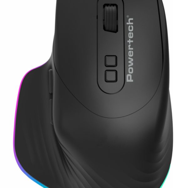 POWERTECH ασύρματο gaming ποντίκι PT-1253, 2.4GHz & Bluetooth, 2000DPI, 650mAh, RGB, μαύρο