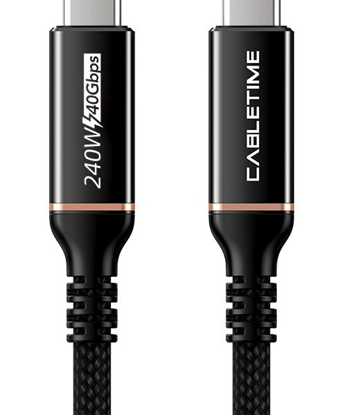 CABLETIME καλώδιο USB-C σε USB-C CT-USB4, 240W, 40Gbps, 8K/60Hz, USB4, 1m, μαύρο