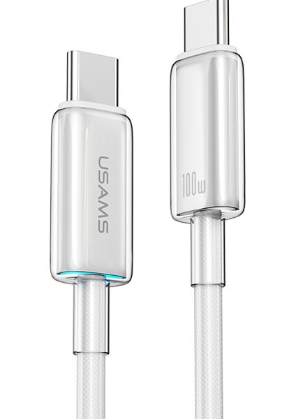 USAMS καλώδιο USB-C σε USB-C US-SJ660, 100W, 480Mbps, 1.2m, λευκό