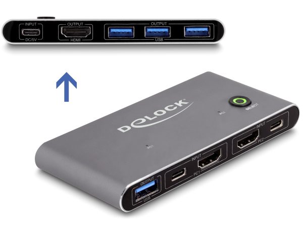 DELOCK HDMI KVM switch 18647 με 4x θύρες USB 5Gbps, 8K/30Hz, γκρι