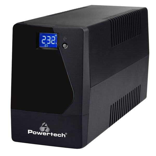 POWERTECH UPS Line Interactive PT-1050LCD με οθόνη, 1050VA, 630W, 2x Schuko, 2x RJ45/RJ11