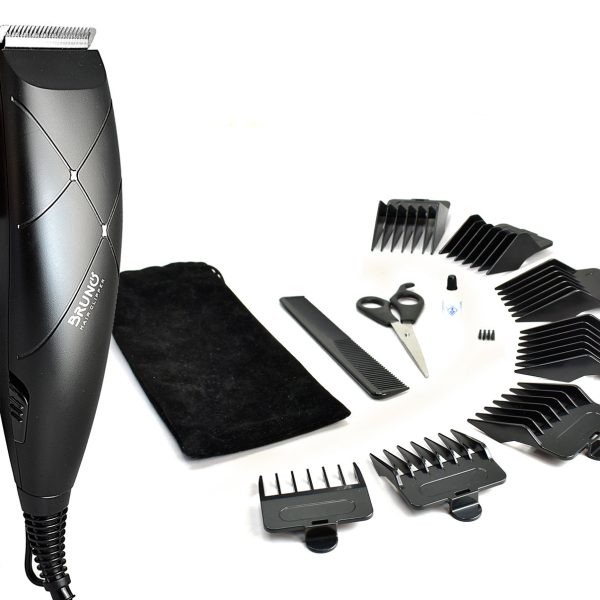 BRUNO BRN-0197 Σετ Κουρευτική Μηχανή Ρεύματος με εξαρτήματα και τσαντάκι, μαύρη