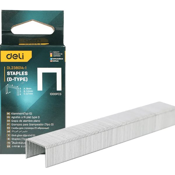 DELI συνδετήρες σχήματος Π DL238014-1 για καρφωτικό, 0.7x8x11.3mm, 1000τμχ