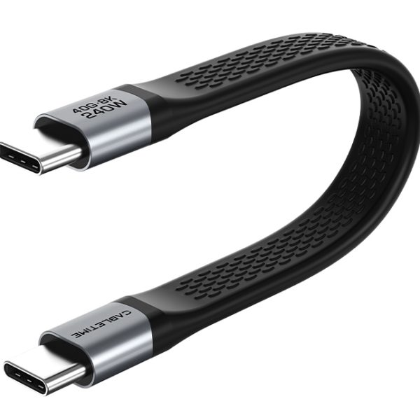 CABLETIME καλώδιο USB-C CT-FU4-AG, flat, 240W, 40Gbps, 8K/60Hz, USB4, 0.15m, μαύρο
