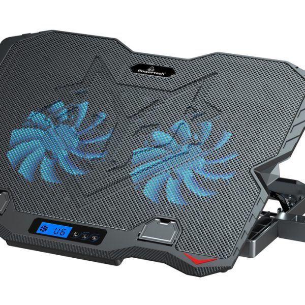 POWERTECH βάση & ψύξη laptop PT-1346, έως 15.6", 2x 125mm LED fan, μαύρη