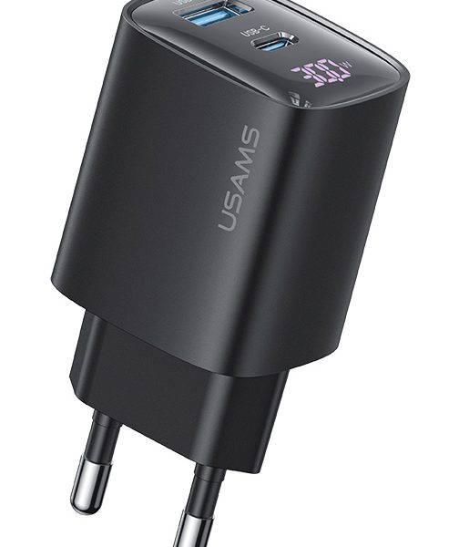 USAMS φορτιστής τοίχου US-CC229, USB & USB-C, 30W, GaN, μαύρος